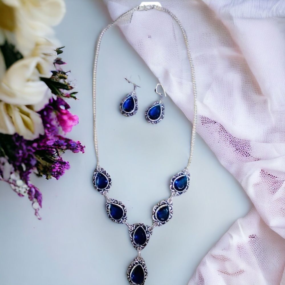 Multi Blue Topaz Crystals Sterling Silver Victorian Y Necklace NEW
